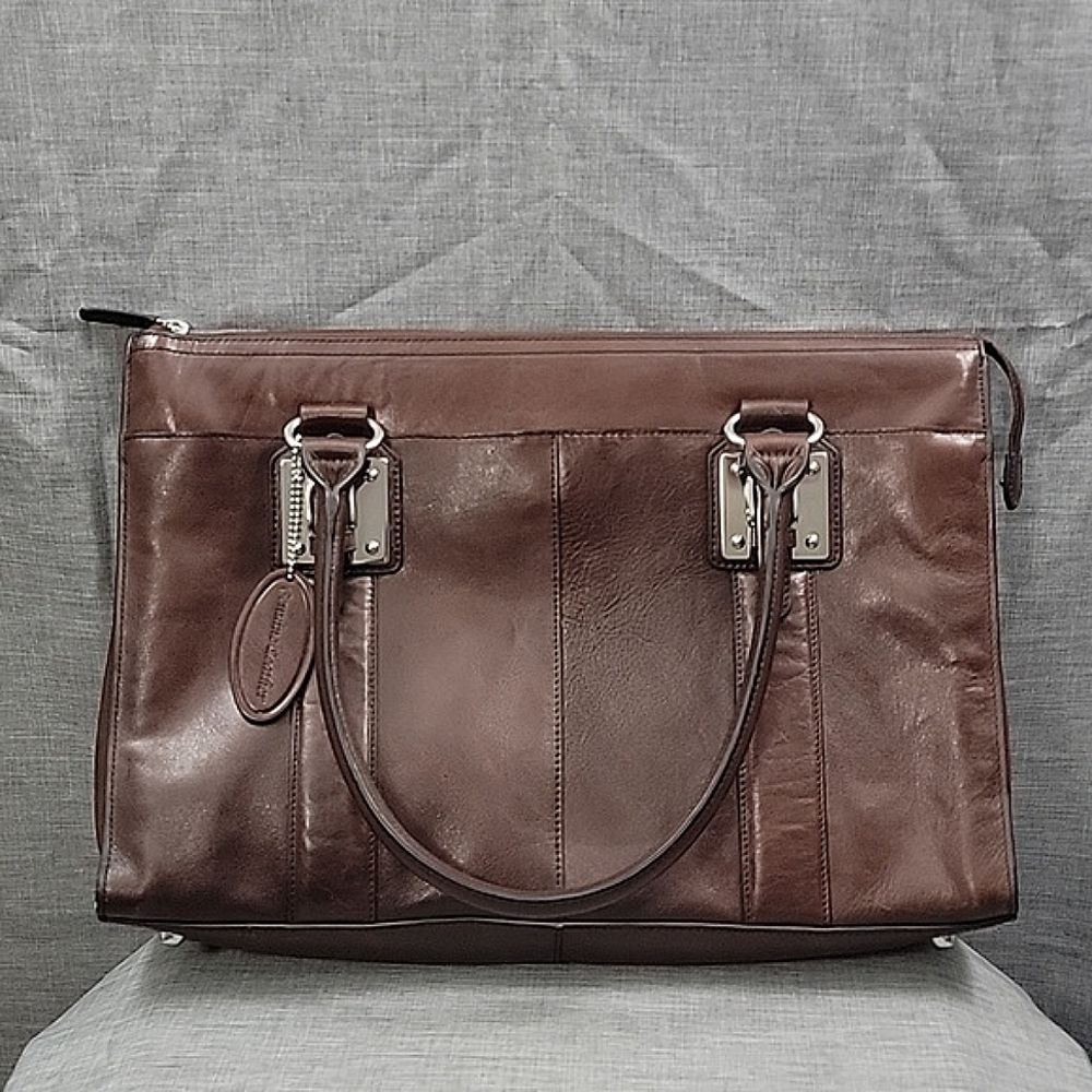 Wilson's VTG Women's Dark Brown Leather Briefcase Silver Hardware Computer Bag